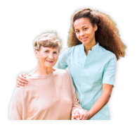 portrait of caregiver and senior woman